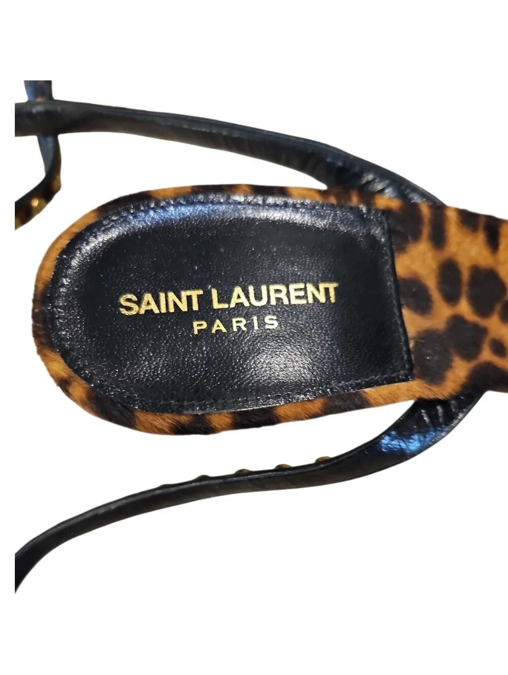 Saint Laurent SZ 8.5 Brown Calf Hair Studded 2.5" Kitten Heel Ankle Strap Sandal - Picture 6 of 11